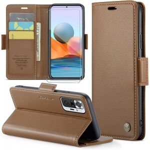 Kal-Coque Pour Samsung Galaxy S23 Fe+ 2 Pi&egrave;ces Verre Tremp&eacute;,Antivol,Prend En Charge Le Chargement Sans Fil, Pochette Fermeture Magn&eacute;tique Flip Case-Marron - Neuf