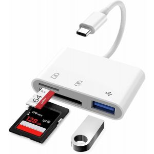 Lecteur de carte SD, USB C vers carte SD pour iPhone 15/iPad/Mac/ordinateur portable, adaptateur USB C vers micro SD TF, avec port USB pour iMac, MacBook Pro/Air, Galaxy S20, Pixel - Neuf