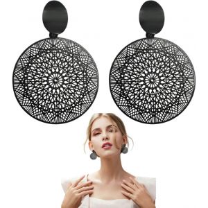 Kal-1 Paire Boucles D'oreilles Boho À Fleurs Noires Vintage À Pois En Dentelle Avec Pendentifs En Dentelle Avec Tatouage Géométrique Noir Boucles D'oreilles Rondes Bijoux Pour Femmes - Neuf