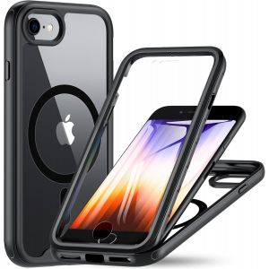 Magn&eacute;tique Coque Pour Iphone Se 2022/Iphone Se2020/Iphone 8/Iphone 7 4,7 Pouces Avec Protection D'&Eacute;cran, Compatible Avec Magsafe, 360 Degr&eacute;s Antichoc Protection Etui Housse - Noir - Neuf