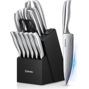 Vornixorsarlshopcouteaux De Cuisine, 15 Set De Couteaux De Cuisine Professionnel, Ensemble De Couteaux De Cuisine En Acier Inoxydable Super Tranchant, Bloc &Agrave; Couteaux A Uto Aff&ucirc;tant - Neuf