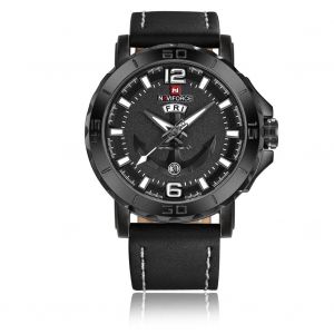 Montre-Bracelet A Quartz Etanche Naviforce Pour Homme, Tendance, Avec Bracelet En Pu (Boitier Noir Et Blanc) - Neuf