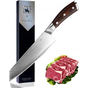 CHECARZHN--NO1-Couteau De Chef Damas, Lame En Acier (Lame De 20 Cm) - Neuf