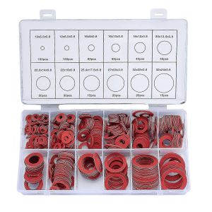 600pcs rondelle de fibre assortie Kit 12 taille Acier rouge Papier fibre rondelle plate Kit d'assortiment de joint d'anneau plat - Neuf