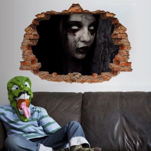 Autocollants muraux 3D Halloween amovibles, motif fantôme féminin, autocollants muraux effrayants pour chambre à coucher, autocollants muraux pour fenêtre en verre - Neuf