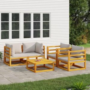 Prolenta Premium - Salon De Jardin 5 Pcs Avec Coussins Gris Clair Bois Massif - Neuf