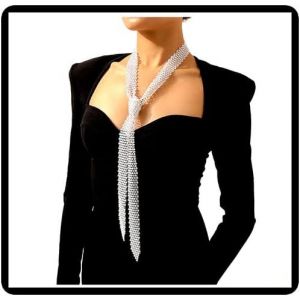 Kal-Long Collier Avec Pendentif Cravate En Cristal Superposé En Strass Pour Femme - Neuf