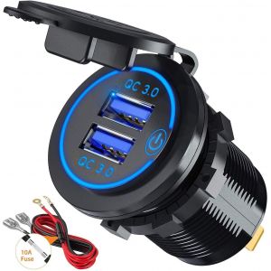 Gemcoo Quick Charge 3.0 Pr De Chargeur Rapide De Voiture Usb Adaptateur Avec Interrupteur 12v / 24v 36w Dual Qc3.0 Usb Pour Marine, Bateau, Moto, Camion (Bleu1) - Neuf