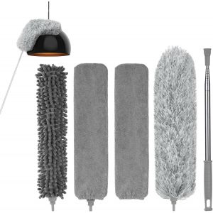 Plumeau Poussière,7Pcs Plumeau Télescopique Kit,Brosse de Nettoyage Lavable,Plumeaus Microfibre avec Poignée en Acier Inoxydable 243CM,Brosse à Poussière Nettoyeur de Poussières Domicile - Neuf