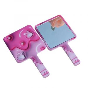 Miroir De Maquillage Carré Avec Poignée,Extension De Cils À Main,Miroir De Vanité Avec Poignée,Miroir Compact De Salon De Spa.Violet - Neuf