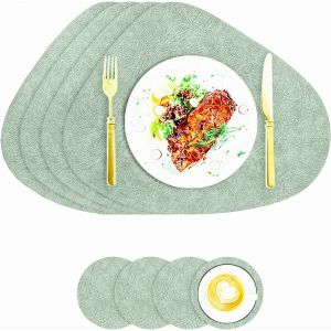 Sjzg-Tapis De Plateau Repas Lavable Forme De Goutte D'eau Dessous De Verre Couverts Set De Table Tapis De Repas En Cuir Napperons Antid&eacute;rapant Double Face Imperm&eacute;ables Chaleur R&eacute;siste (Vert-Beige) - Neuf