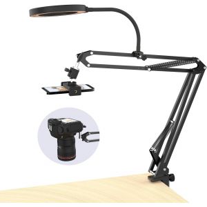 LORANKA-Overhead Tr&eacute;pied pour t&eacute;l&eacute;phone portable avec anneau lumineux, bras flexible pour appareil photo de table avec lumi&egrave;re annulaire pour enregistrement vid&eacute;o YouTube Live Stream Compatible avec - Neuf