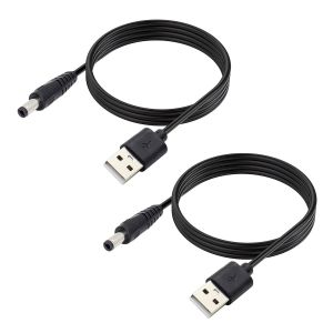 Câble d'alimentation 5 V DC, USB 2.0 mâle vers DC 5,5 mm x 2,5 mm mâle Cordon d'alimentation pour routeur, lumière LED, haut-parleur et plus encore, 2 m (lot de 2) - Neuf