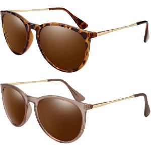 Lunettes De Soleil Femme Homme Polarisées Protection Uv400 Rétro Style Lunettes De Soleil Ronde - Neuf