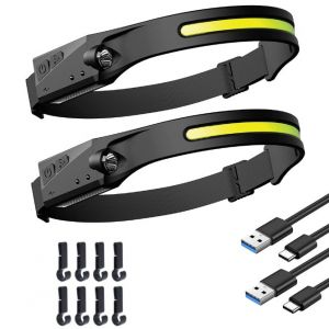 Lot De 2 Lampes Frontales Led Rechargeables Usb, Puissantes Lampes Frontales Led, Lampe Frontale Cob Étanche Pour Camping Avec Mode Capteur Sensible Pour Randonnée, Cyclisme, Promenade, Pêche - Neuf