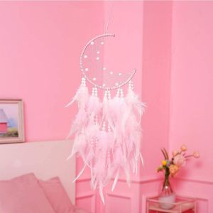Attrape-rêves avec des plumes, faites à la main, la décoration de chambre à coucher, grande attrape-rêves vintage, décoration murale mobile (rose) - Neuf