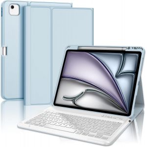 Coque Clavier Pour Ipad Air 13"" (M3 2025/M2 2024) - Azerty Français Clavier Détachable Sans Fil Bluetooth, Étui Ipad Air 13 Pouces Avec Fente Pour Stylo, Bleu Clair - Neuf