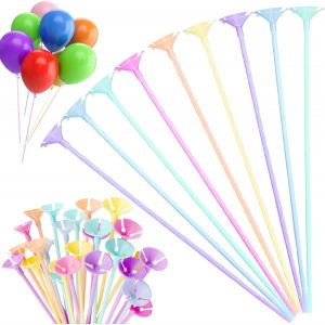 Ayuhr-Tige Ballon En Plastique, 100 Pièces Bâtons De Ballons Réutilisables, Tige Ballon Recyclable, Ballon Tiges De Ballon Avec Des Tasses, Pour Anniversaire, Mariage, Anniversaire, Articles De Fête( - Neuf