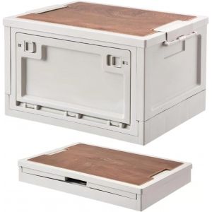 lbgwp60-Boîte De Rangement Pliante De Camping Avec Couvercle En Bois, 30L Boite Rangement Plastique Empilable Pour La Randonnée, Le Camping, Le Pique-Nique, La Pêche, 41,5X29,5X24Cm - Neuf