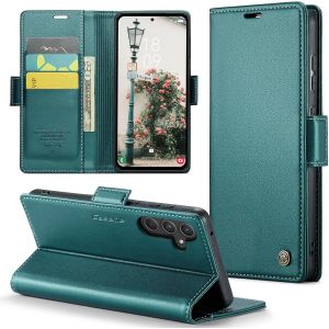 Maa-Coque Pour Samsung Galaxy A55 5g, Étui Housse En Rfid Protection Premium Pu Cuir Portefeuille Rabat Case Magnétique Stand Antichoc, Étui Case Pour Samsung Galaxy A55, Bleu Vert - Neuf