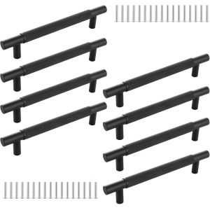 Lbgwp60-Lotde 8 Poignées De Porte, Poignées De Placard De Cuisine En Aluminium Pour Armoires, Tiroirs, Meubles (Longueur Totale 170 Mm) - Noir - 128 Mm - Neuf