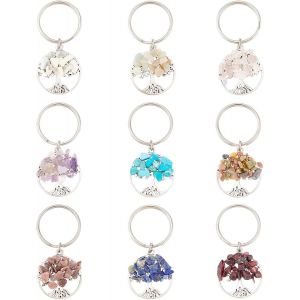 Superfindings 18 Pi&egrave;ces 9 Styles Arbre De Vie Porte-Cl&eacute;s Personnalis&eacute; Pierre Pr&eacute;cieuse Charme - Neuf