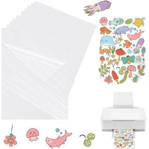 30 Feuilles Papier Autocollant Imprimante,100% Transparent Film Autocollant Vinyle A4 Autocollant Papier D'impression Étiquette Adhésif Imprimable pour Imprimante à Jet d'Encre (21 x 29.7 cm) - Neuf