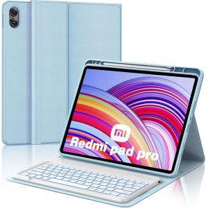 Coque Clavier Pour Redmi Pad Pro 12.1 Pouces 2024, Azerty Français Clavier Rétroéclairé Bluetooth Magnétique Détachable Avec Fente Pour Stylo Pour Tablette Xiaomi Redmi Pad Pro 12.1"", Ciel Bleu - Neuf