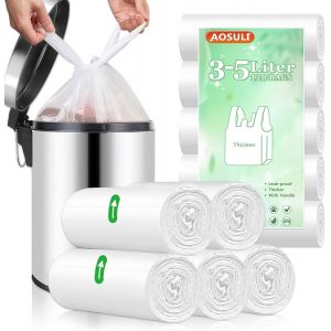 KALANKA-Petits sacs poubelle de 3 à 5 litres avec poignées à nouer, sacs poubelle de salle de bain, mini sacs poubelle à pédale, 120 sacs transparents et blancs - Neuf
