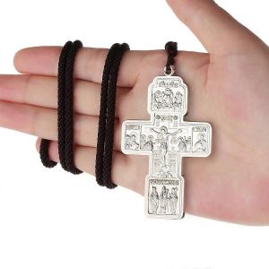 Russe Orthodoxe Oriental Croix Croix Crucifix Jésus Corde Chaîne Collier Baptême Prière Bijoux Cadeau Pour Hommes Femmes - Neuf