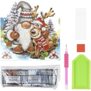 Diamond Painting Carte De Montage 370 G/M² 16,3 Cm X 16 Cm Avec Enveloppe Et Outils (Lutin Avec Renne Rudolph) - Neuf