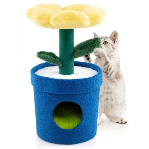 Arbre À Chat Mignon Costway, Perchoir Rembourré En Forme De Fleur, Condo En Forme De Pot, Griffoir, Feuilles Flexibles, Jaune - Neuf