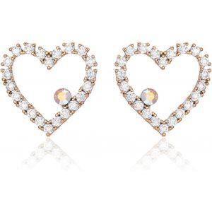 Kal-Boucles D'oreilles Pour Femme Coeur Zircon Cubique Boucles D'oreilles Plaque Or Rose 18k L&eacute;g&egrave;res Hypoallerg&eacute;niques Bijoux Fashion Tendance Cadeau Pour Femme Fille Avec Boite Cadeau - Neuf