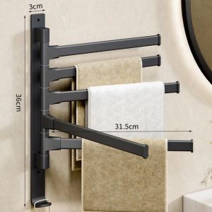 Salle De Bain Porte-Serviette Rotatif Porte-Serviettes Espace Aluminium 2/3/4/5 Barres Porte-Serviettes Étagère De Cuisine Papier Suspendu Mural-Black 5 Bar- - Neuf