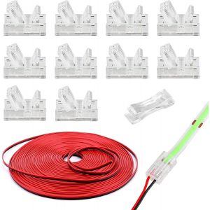TIANYI-Lot de 10 connecteurs de bande LED COB 2 broches 8 mm sans vente avec câble d'extension de 5 m, connexion rapide bande à fil pour bandes lumineuses LED COB de 8 mm de largeur - Neuf