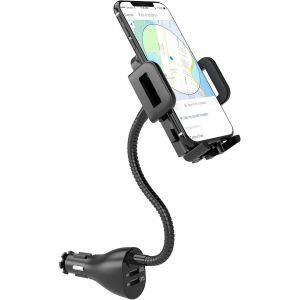 JGD-Support Auto Universel 3 en 1 avec Fonction Dual USB Allume-Cigare QC 3,0 Alimentation Chargeur + Batterie de Voiture avec Affichage LED 3,1A 12/24V pour Smartphones iPhone, Samsung, Huawei - Neuf