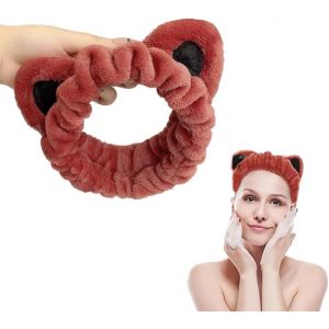 Bandeau De Maquillage Pour Le Lavage Du Visage, Bandeau &Eacute;lastique Absorbant Avec Noeud Pour Le Lavage Du Visage, En Polaire Corail Douce Pour Femmes Et Filles (Vin Rouge) - Neuf