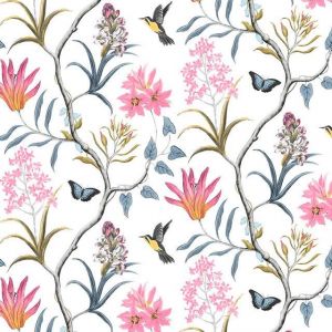 Papier peint floral autocollant 45 cm x 200 cm, beige, motif floral, oiseaux et papillons. - Neuf