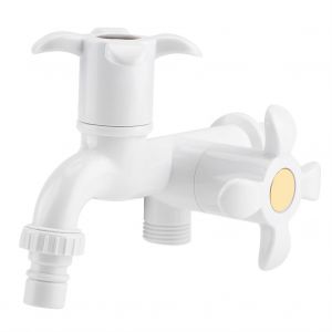 HJLIAN Robinet de machine a laver en plastique ABS, robinet d'evier de lavabo avec double bec et poignee G1/2 #2 - Neuf