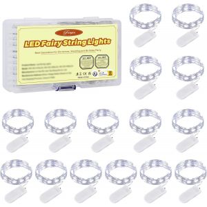 KAL-Guirlande Lumineuse À Pile, 2M Guirlande Led Blanc Froid 20 Led Fée Chaîne Lumières Ip67 Étanche Pour Décoration Sapin De Noël/Mariage/Jardin/Terrasse, 15 Pack - Neuf