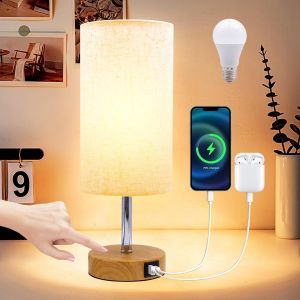 Eryi-Lampe De Chevet Tactile À Intensité Variable, Chambre Avec Ports De Charge Usb A+C, Abat-Jour En Tissu De Lin, Petite Lampe Pour Chambre, Salon, Enfant, Bureau - Neuf