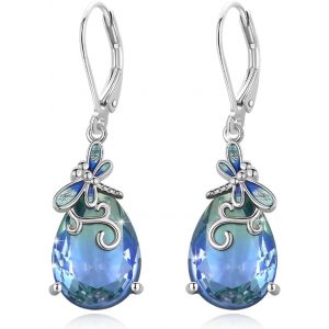 Chenquansarl-Boucles D'oreilles Libellules En Argent Sterling 925 Avec Dégradé De Couleur Bleu-Vert Tourmaline Boucles D'oreilles Libellules Bijoux Pour Femme, Argent Sterling - Neuf