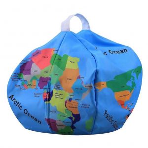 Pouf de rangement 2025, housse de pouf de 66 cm avec fermeture &eacute;clair, grande carte du monde, volley-ball, noir, 8 sacs imprim&eacute;s pour jouets en peluche pour enfants, jeu - Neuf