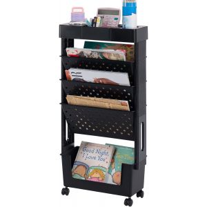 SUBZONAL-Petite Biblioth&egrave;que roulettes Mobile Livre Chariot de Rangement 5 Niveaux &Eacute;tag&egrave;re &agrave; Livres Chariot Roulant pour Salon Chambre &agrave; Coucher Bureau, Noir - Neuf
