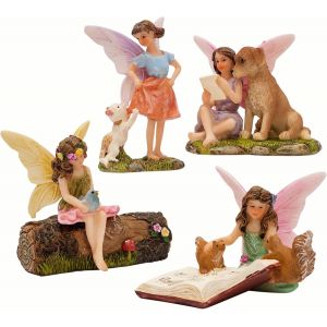 Mevronisshop-F&eacute;es Pour Jardin F&eacute;&eacute;rique Avec Adorables Animaux Miniatures - Un Joli Kit D'accessoires Pour L'ext&eacute;rieur - Collection De Figurines 5 Pi&egrave;ces - Neuf