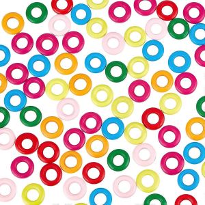 100pcs Beignet Teint Perles En Bois Couleur Mixte Cercle Rond Perles En Bois Perles Lâches Pour Macramé, Bricolage Cerceaux En Bois Ornements Et Connecteurs Fabrication De Bijoux, - Neuf