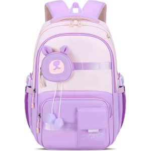 CHECARZHN--NO1-Sac À Dos Pour Fille Primaire, Joli Cartable Léger Pour Filles De 2E À 5E Année Avec Pochette À Monnaie Amovible, Sac D'École Décontracté Pour Enfants De 7 À 12 Ans, Violet - Neuf