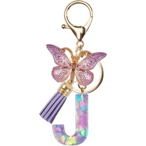 KAL-Porte-Clés Avec Initiales, Violet Papillon Porte-Clés Lettre, Initiale Letter Keychains Pour Sac À Dos, Cartable - Neuf