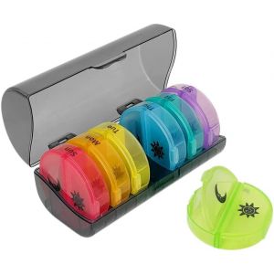 Pilulier Hebdomadaire Rond 7 Jours Boîte À Comprimés Avec 14 Compartiments Sans Bpa Matin Et Soir Pilluliers Medicaments Boîte De Rangement Huile De Poisson Vitamines Suppléments,Coloré - Neuf