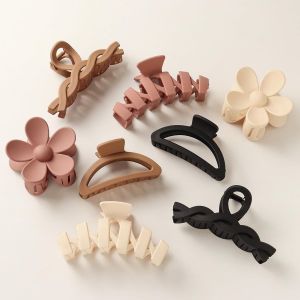 Pince Cheveux Fleur, 8 Pi&egrave;ces Plastique Pince Cheveux Femme Grande Antid&eacute;rapant 5 Styles Pinces &Agrave; Cheveux Pour Femmes Mode Hair Clip Accessoires Cheveux Convient Femmes Et Fille(S&eacute;rie Marron) - Neuf